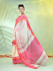 Off White Cotton Saree With Temple Borders-MA66CT43640016