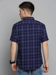 Men Navy Checked Casual Shirt-MAYACHECKS-44132-Navyblue