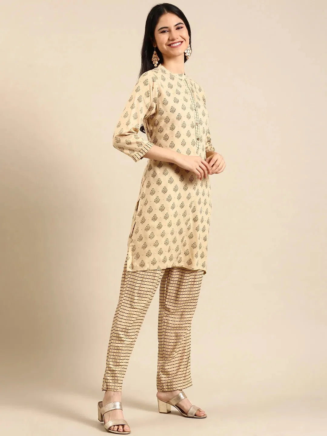 Beige Printed Kurta Set | Women's Cotton Designer Kurta Sets