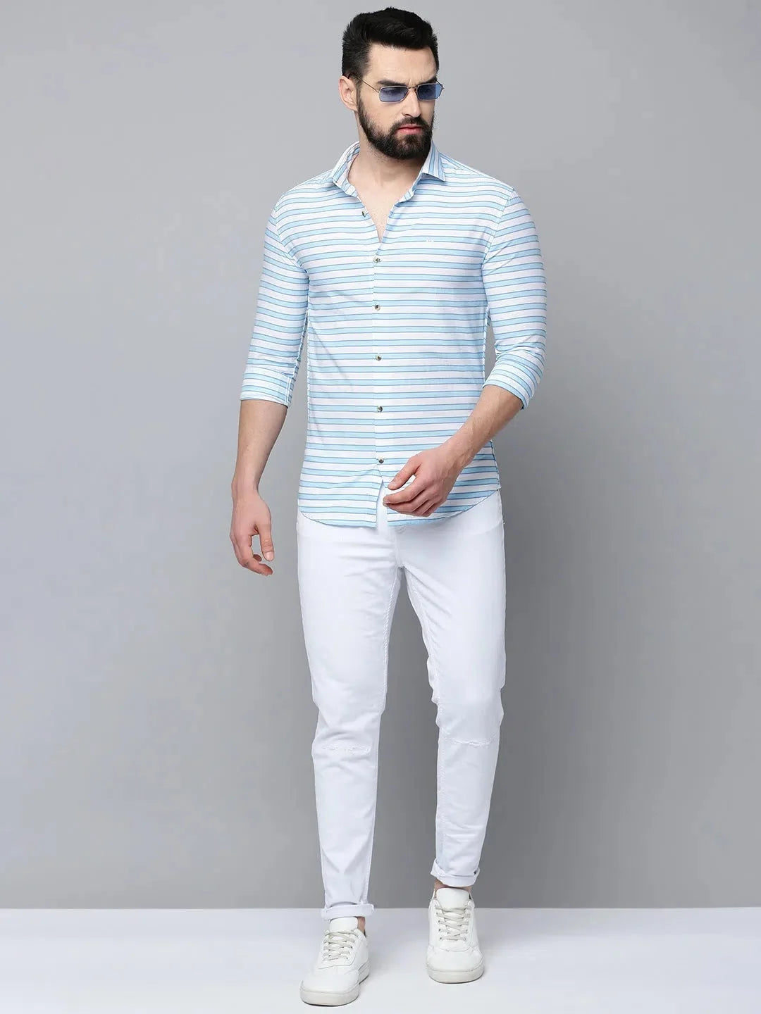 Blue Striped Cotton Mens Shirt | Casual & Stylish