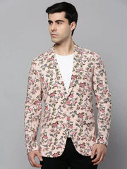 Men Pink Printed Blazer-SOBLZ-293-Peach
