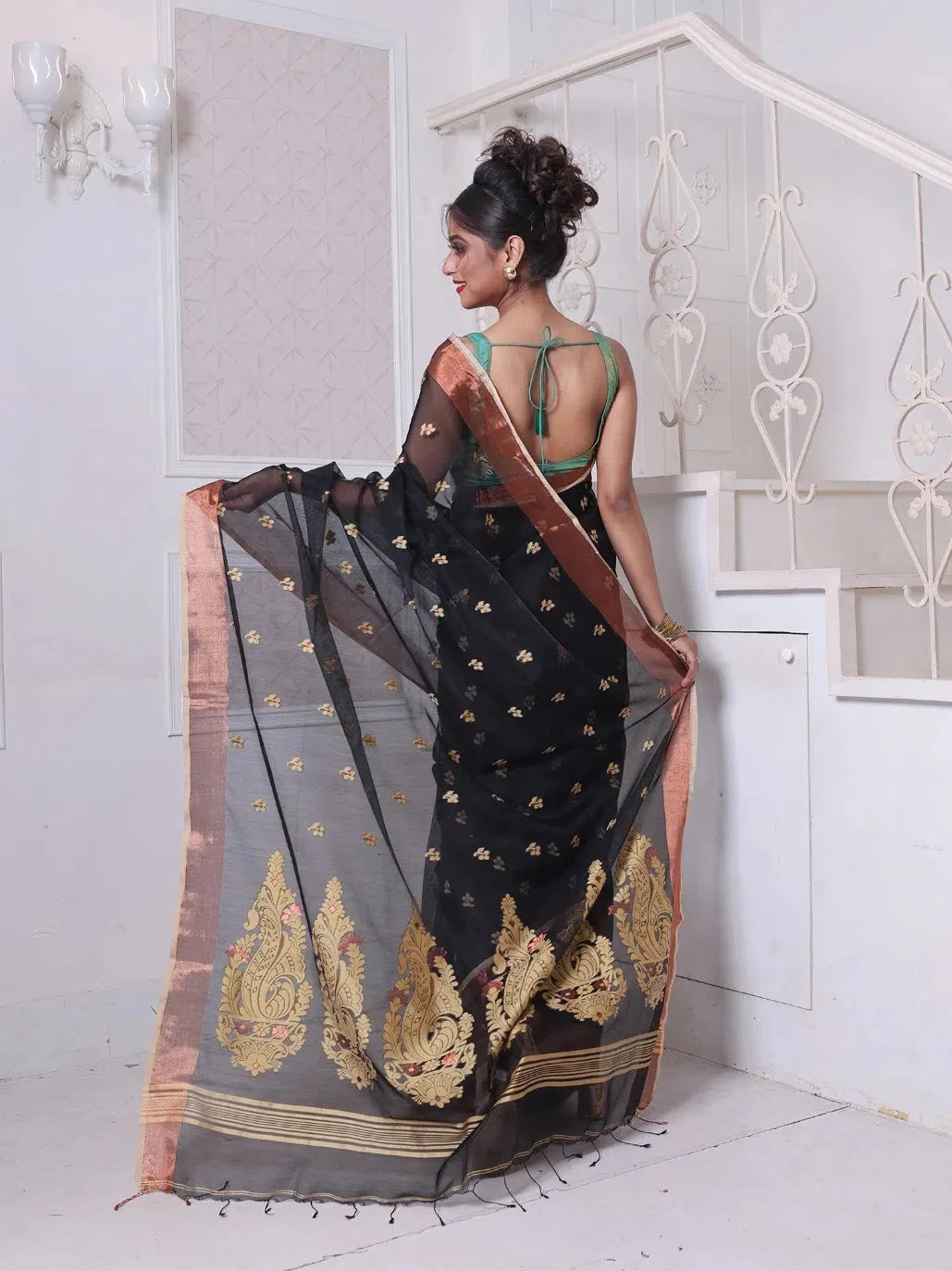 Black Cotton Saree with Zari - Designer Sarees India
