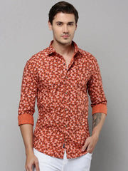 Men Orange Printed Casual Shirt-NTORQPRINT-4872-Orange