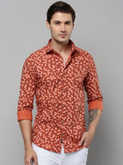 Men Orange Printed Casual Shirt-NTORQPRINT-4872-Orange