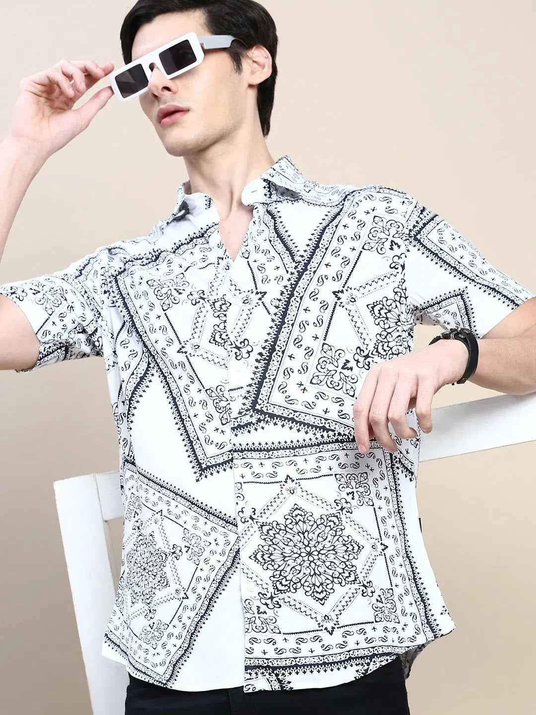 Trending White Printed Mens Shirt | DesiQlo Cotton Casual Shirt