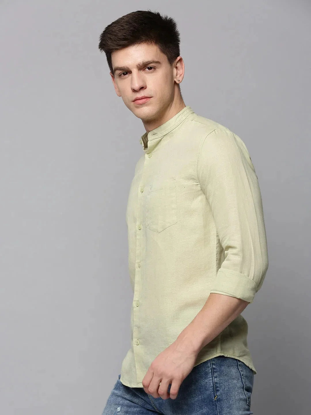 Green Solid Cotton Mens Shirt | Classic Casual Style