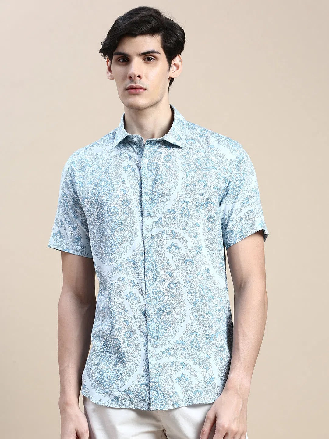 Blue Floral Cotton Mens Shirt | Casual Printed Shirt