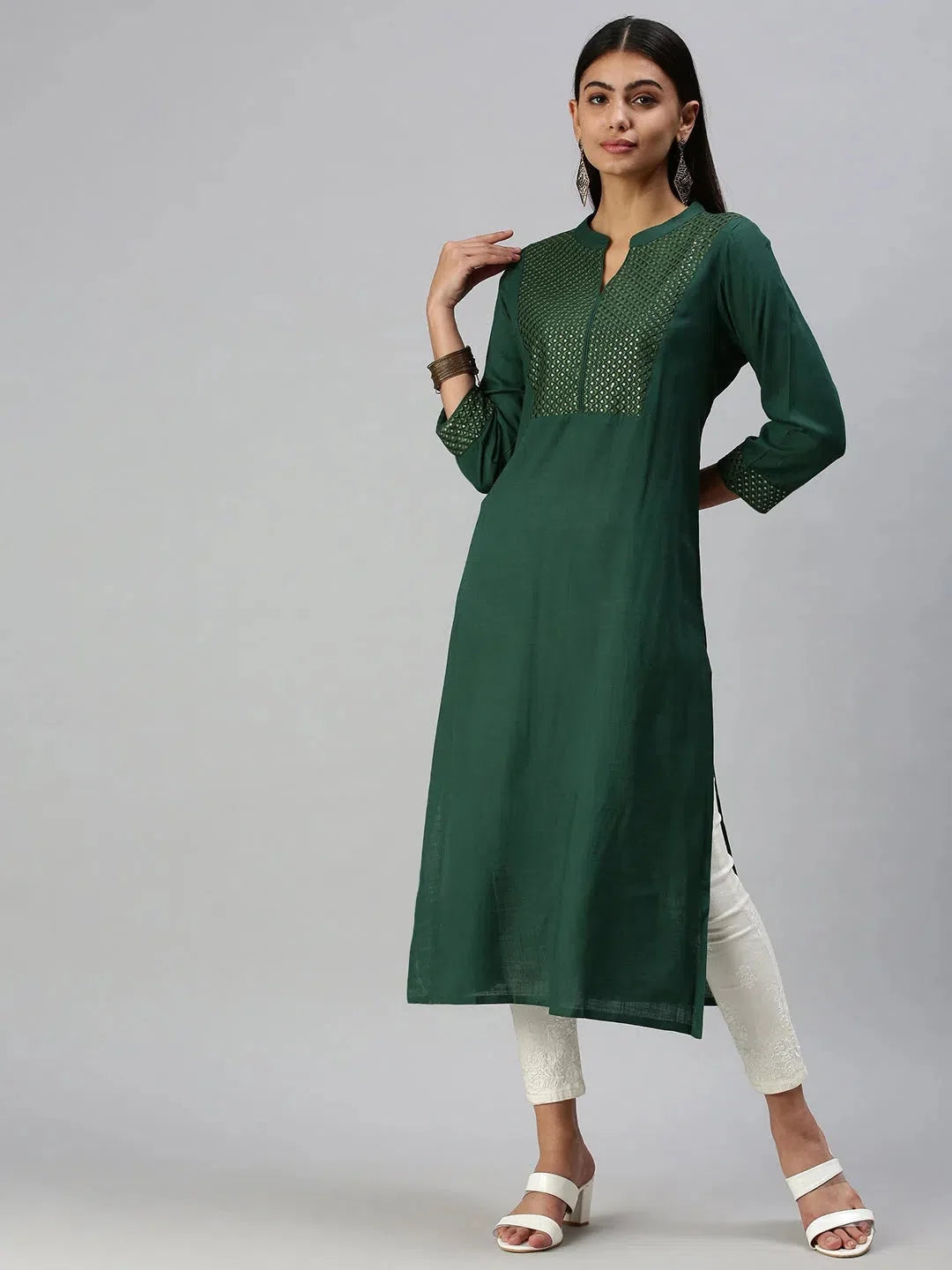 Green Solid Kurti | Women's Indian Kurta Tunic Top