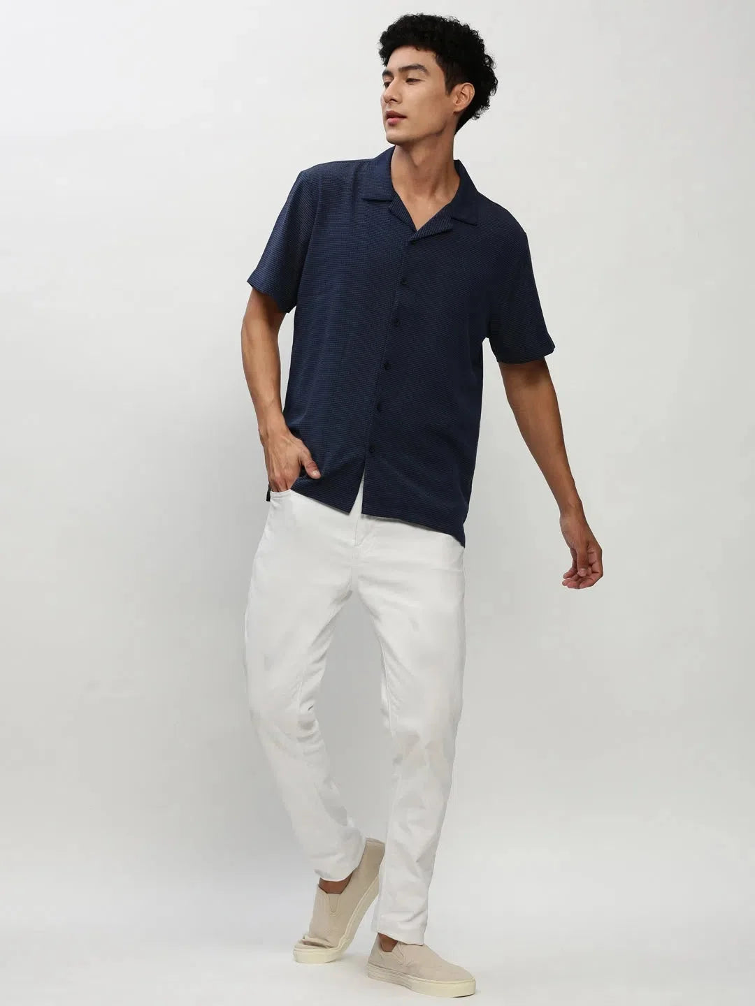 Navy Blue Solid Mens Shirt - Cotton Casual Shirt | DesiQlo