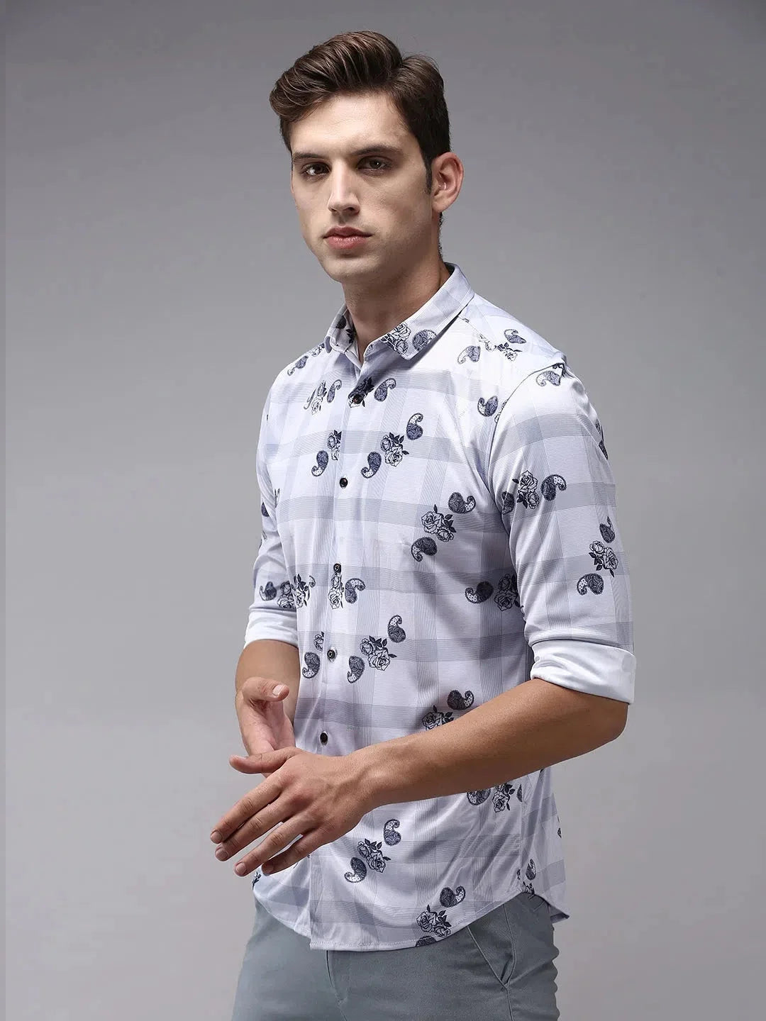 Purple Printed Mens Shirt - Polyester Casual Shirt by DesiQlo