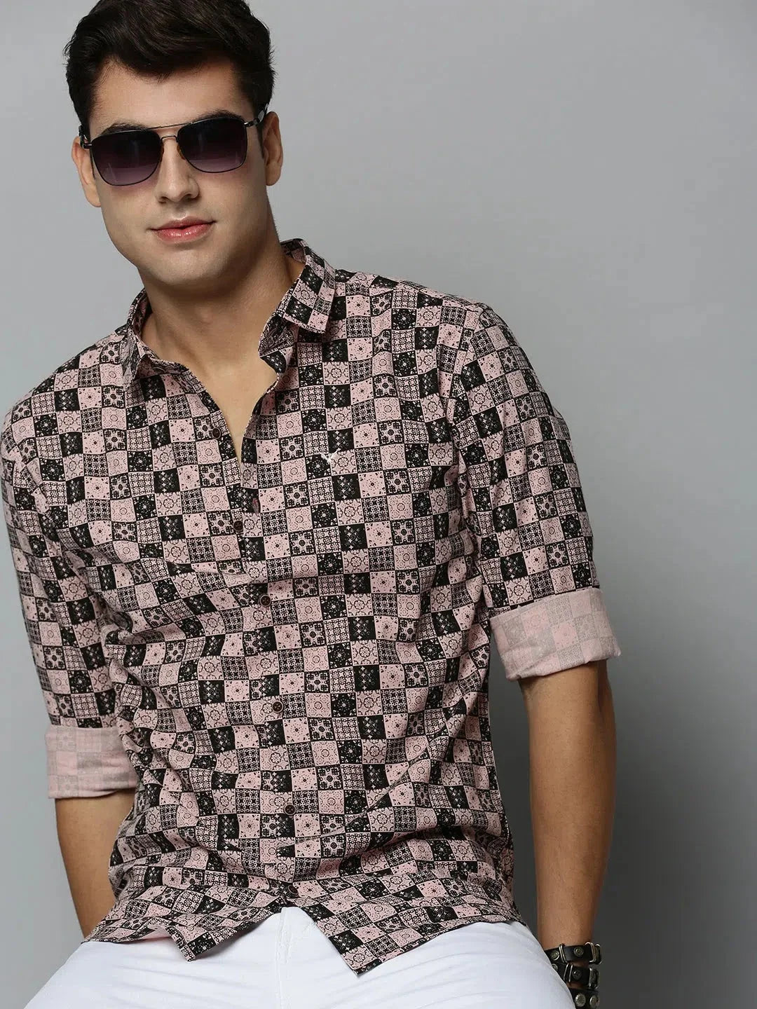 Peach Printed Mens Shirt - Trendy Cotton Beach Shirts