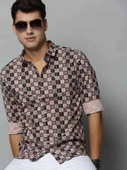 Men Peach Printed Casual Shirt-HARPERPRINT-1690-Peach