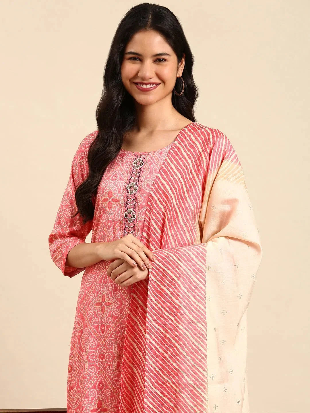 Women's Pink Printed Kurta SetKC-7901-Coral
