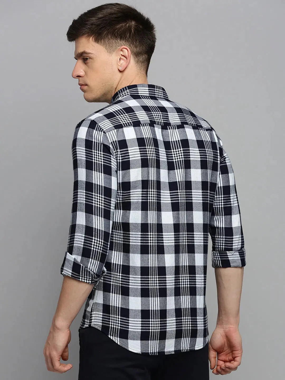 Stylish Navy Checked Mens Shirt - DesiQlo Cotton Casual Shirt