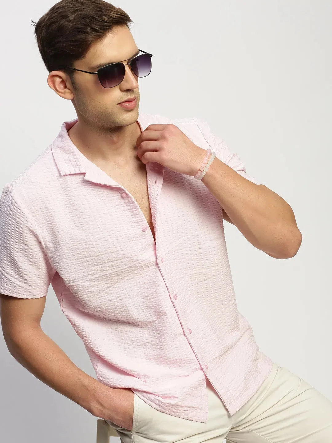 Men's Pink Solid Cotton Shirt | DesiQlo Formal Shirts