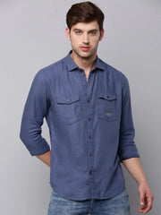 Men Navy Solid Casual Shirt-DARIANPURELINEN-3304-Navyblue