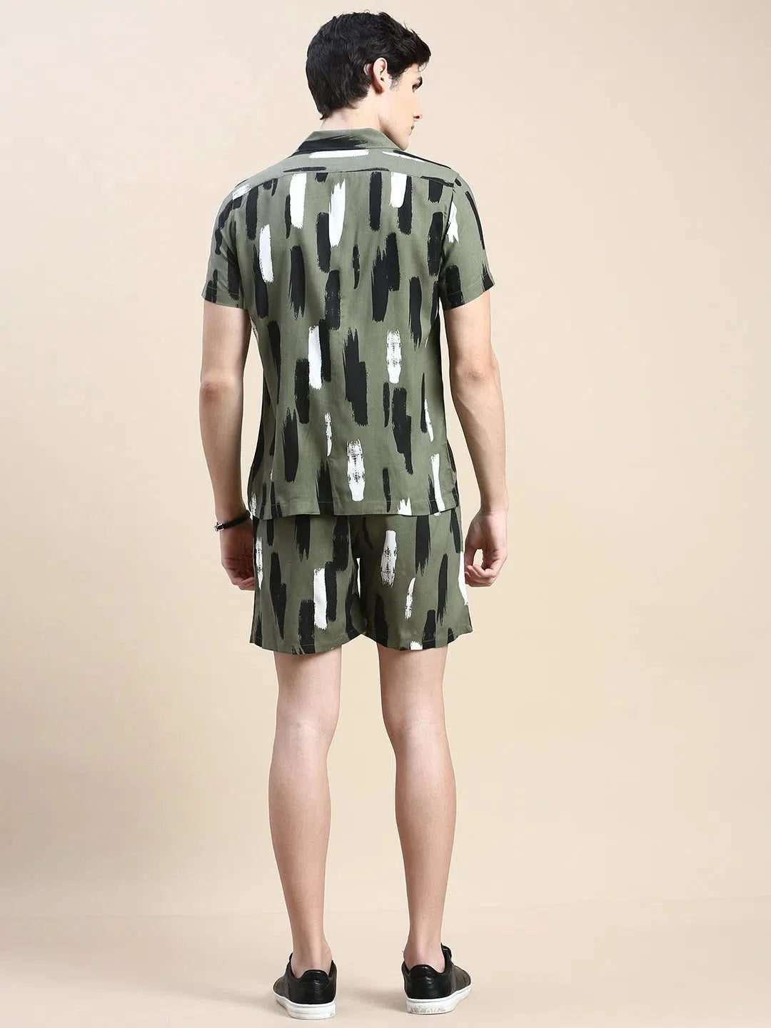 Men's Olive Printed Casual Co ord Sets | Cotton Two Piece Sets