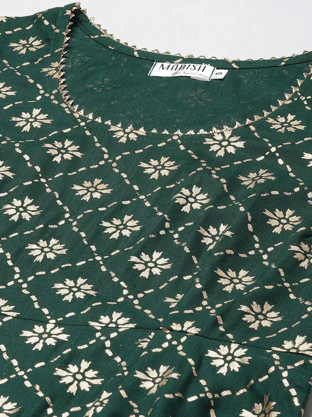 Bottle Green Bell Sleeve Long Dress | Wedding Lehenga