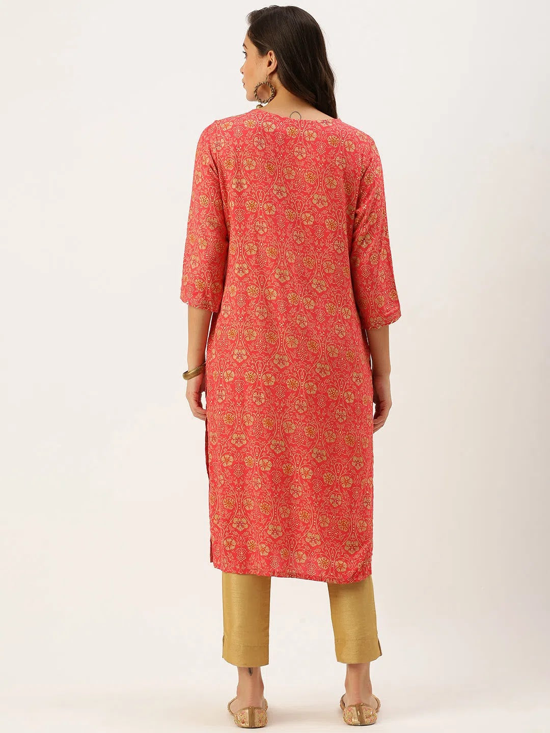 Mustard Printed Cotton Indian Kurta for Women - DesiQlo