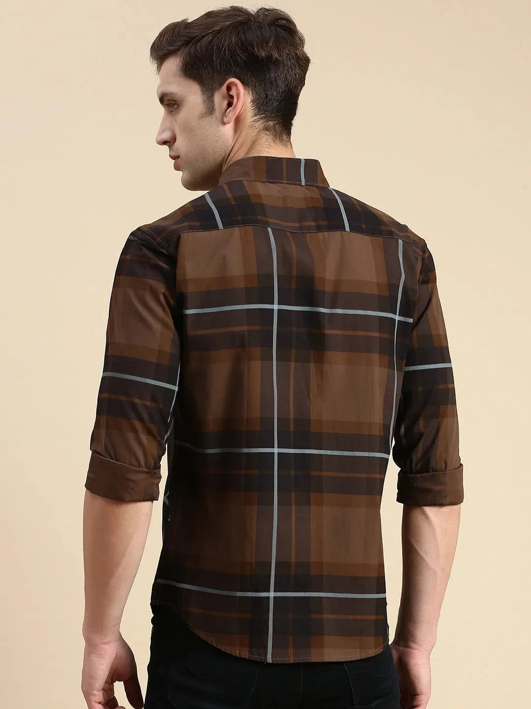 Brown Checked Mens Shirt | DesiQlo Cotton Casual Shirt