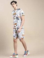 Men White Printed Casual Co ord Set-MARSHALL-1859-White
