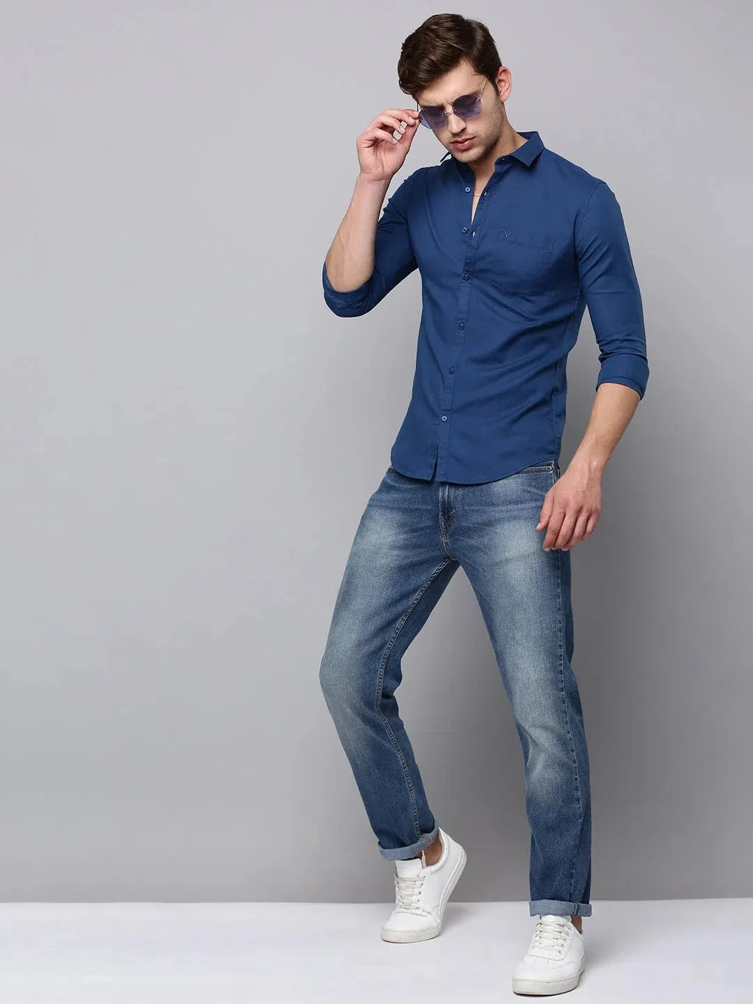 Teal Cotton Mens Shirt - Solid Casual Linen Shirt | DesiQlo