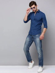 Men Teal Solid Casual Shirt-LARALILEN-3128-Teal