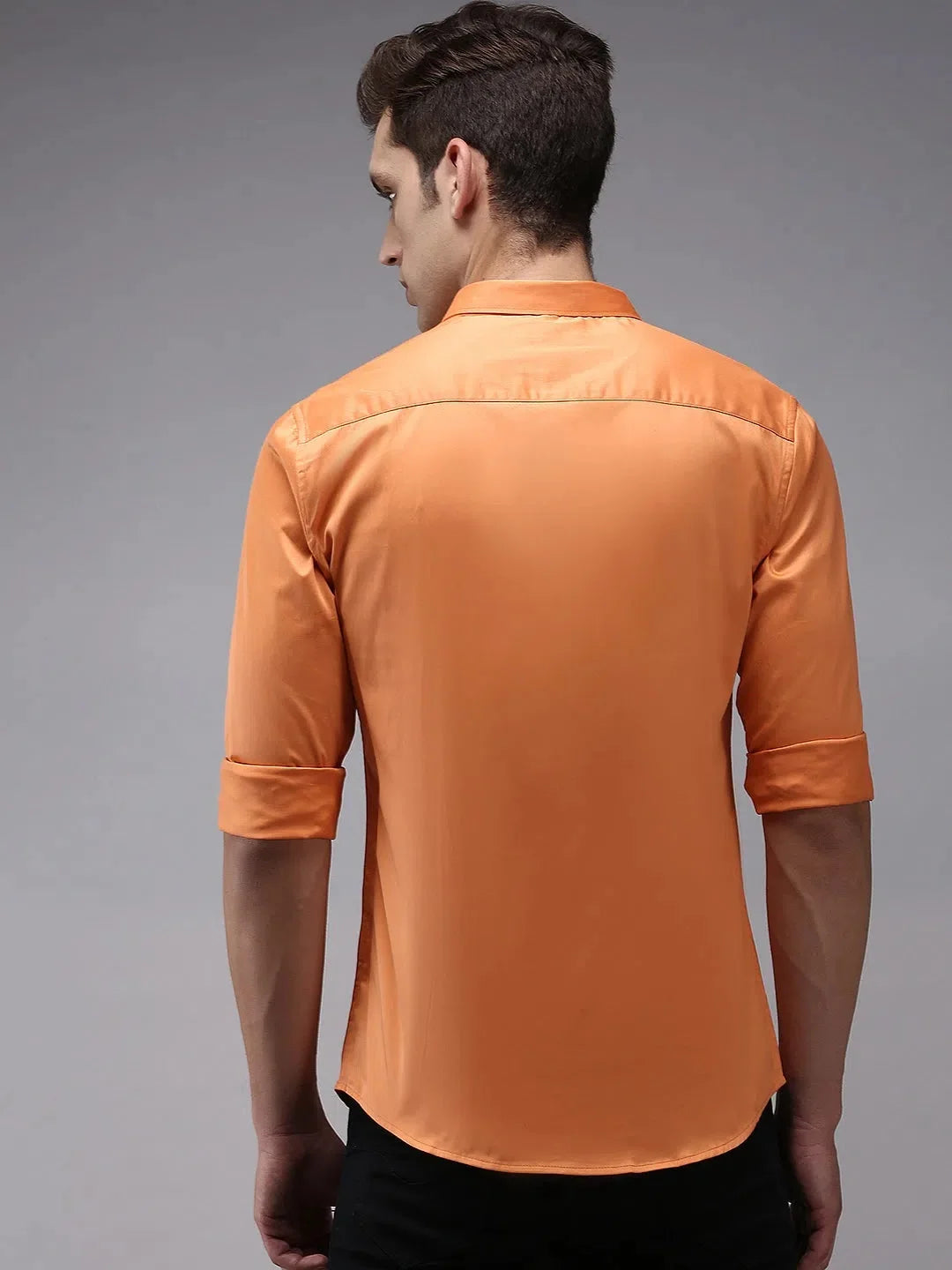 Mens Orange Solid Cotton Shirt - DesiQlo Casual Shirt
