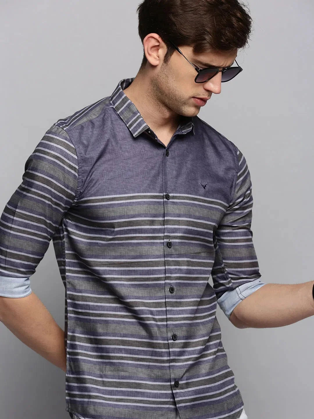 Grey Striped Cotton Mens Shirt | DesiQlo Casual Style