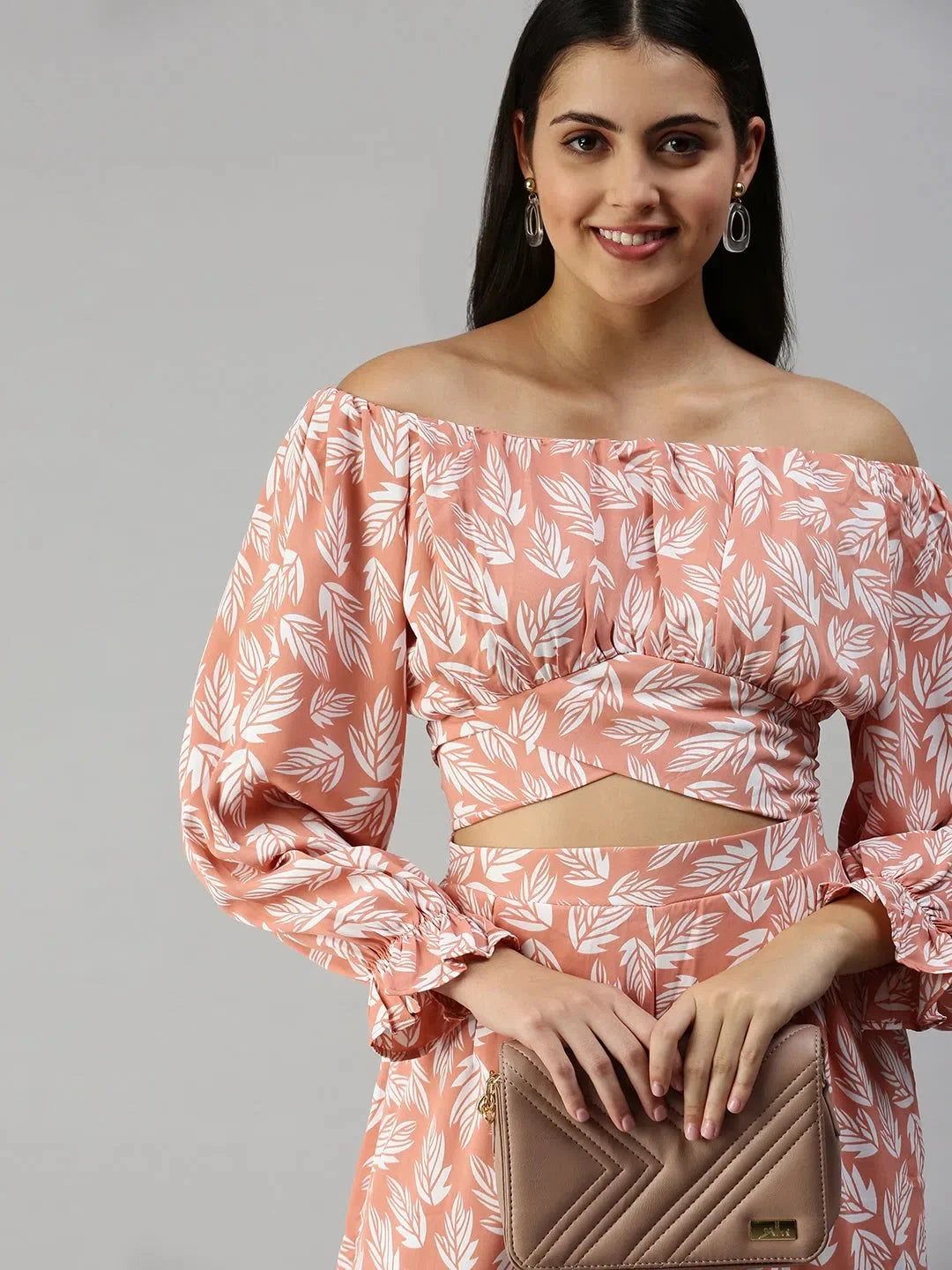 Peach Printed Co Ord Set for Women | Two Piece Sets Online