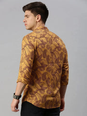 Men Yellow Printed Casual Shirt-CLARISSAPRINT-2009-Mustard