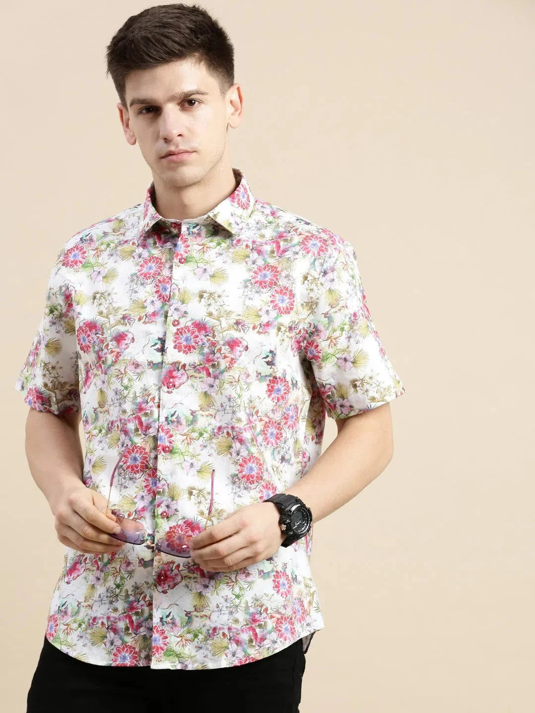 Men's Floral Printed Shirt - Trendy Cotton Mens Shirt