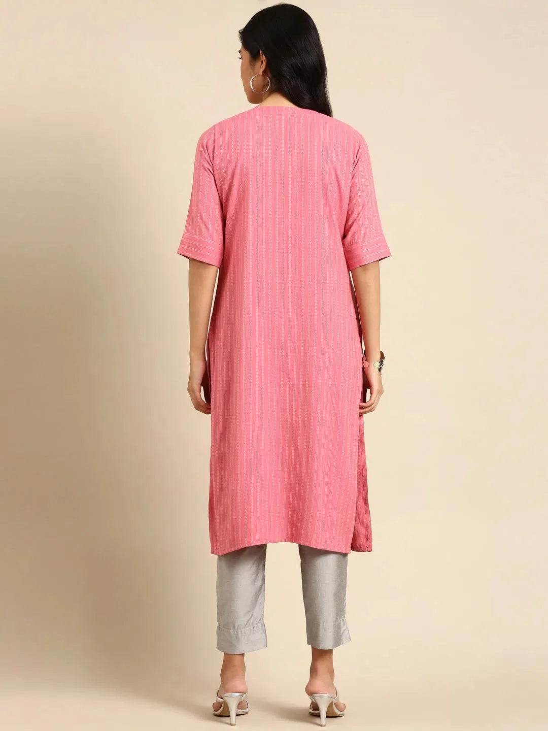 Pink Embellished Indian Kurta for Ladies - DesiQlo Cotton Kurti