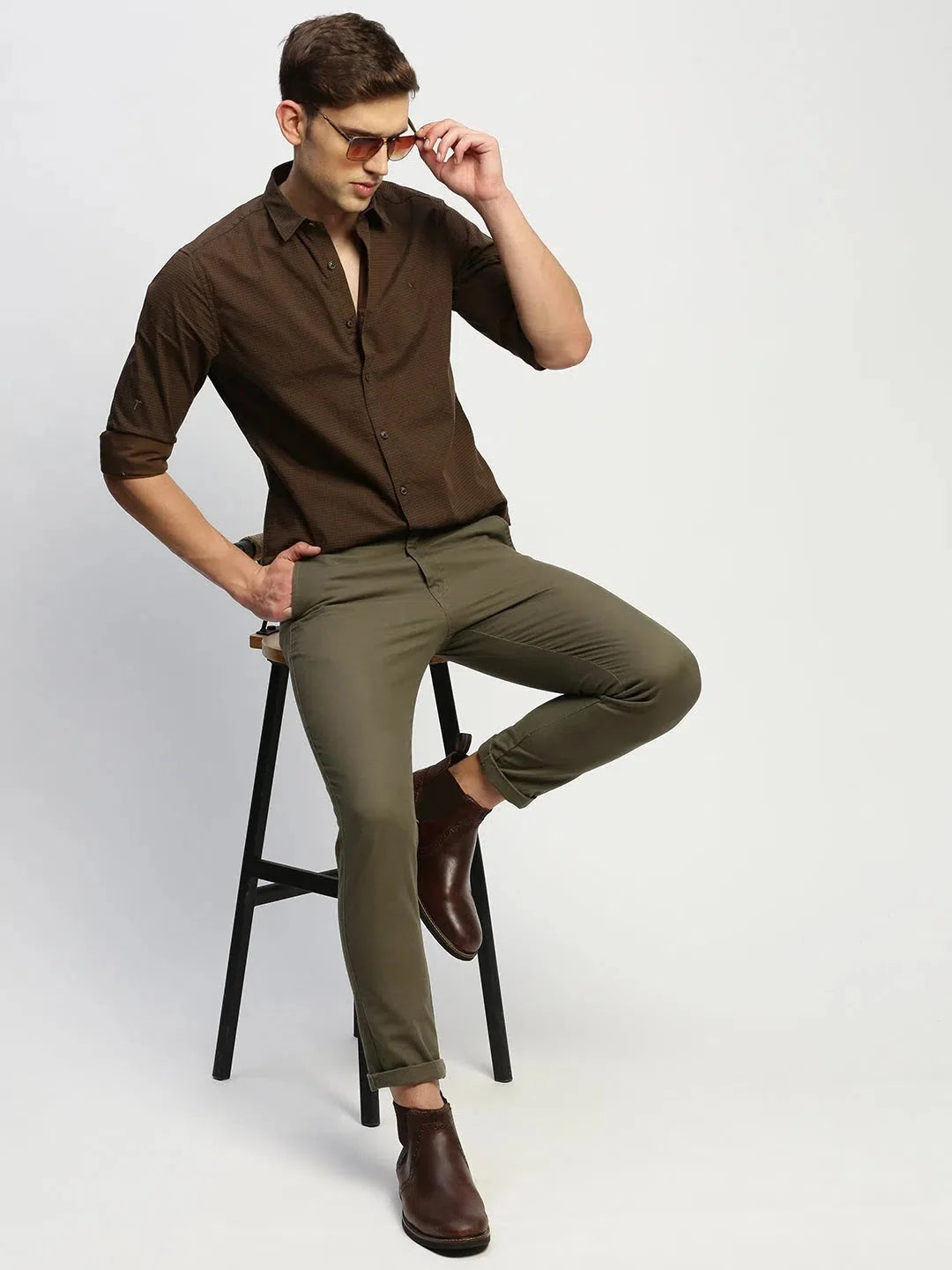 Brown Striped Cotton Mens Shirt | Casual Shirt Online - DesiQlo