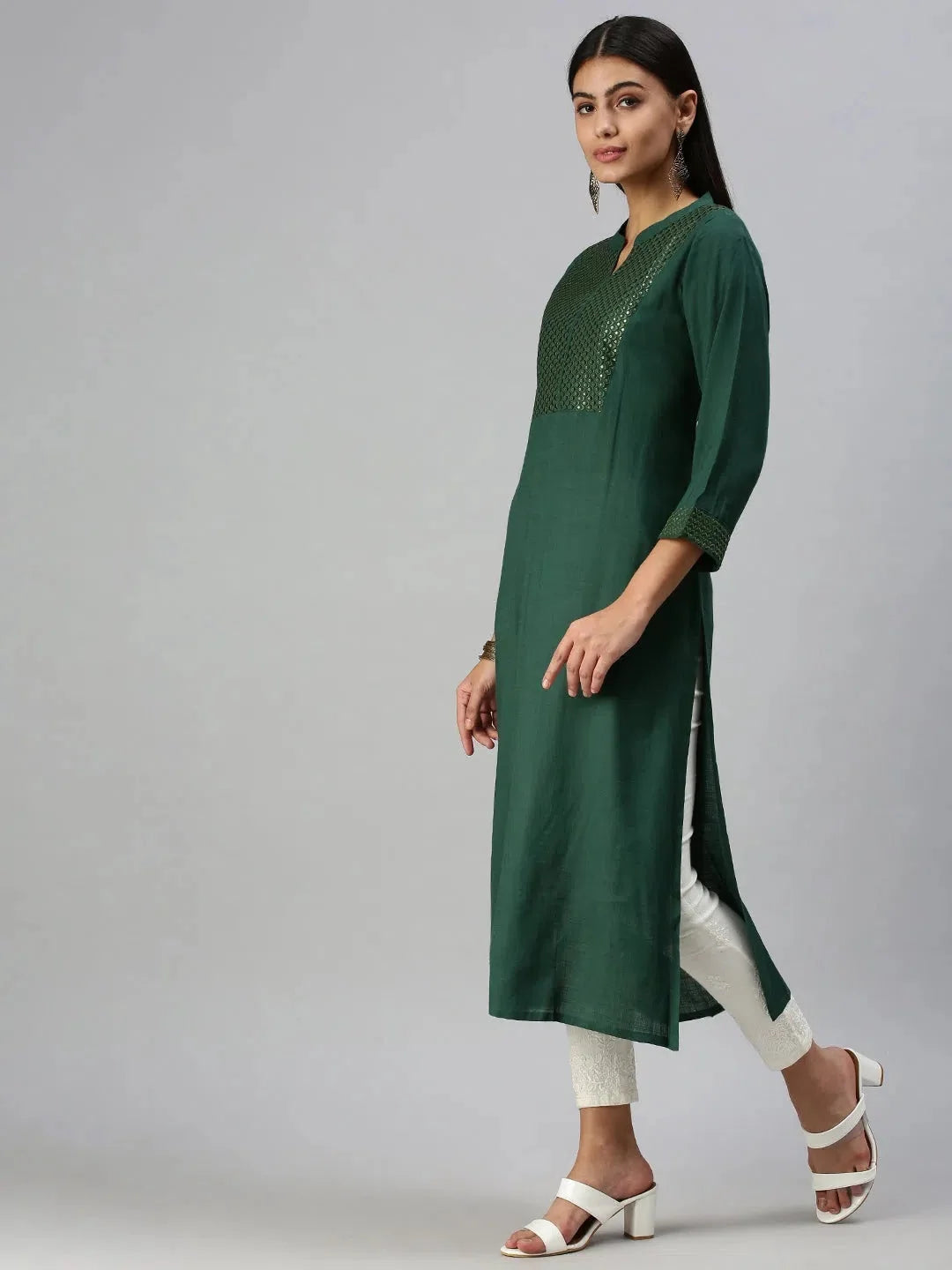 Green Solid Kurti | Women's Indian Kurta Tunic Top