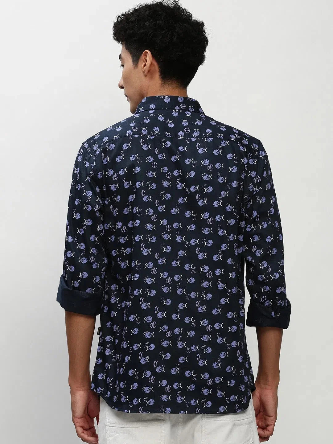 Men's Navy Printed Cotton Shirt | Casual & Trendy