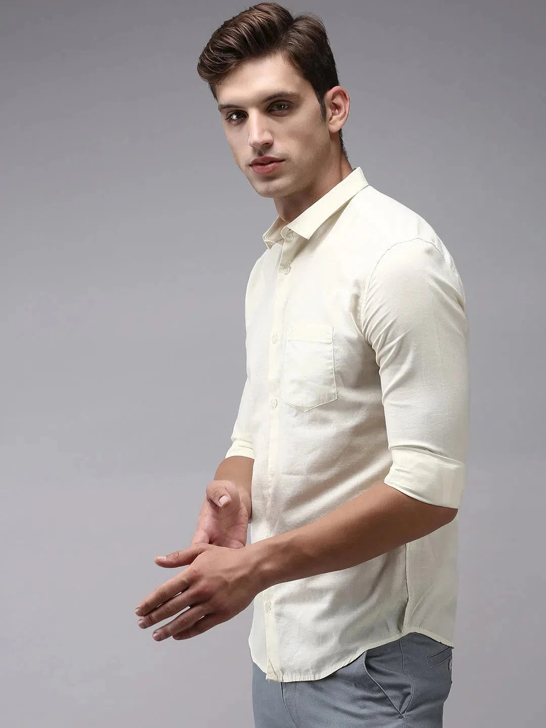 Beige Solid Mens Shirt - Cotton Casual Shirt | DesiQlo