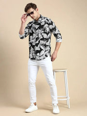 Men Black Printed Casual Shirt-JORDANPRINT-4898-Black
