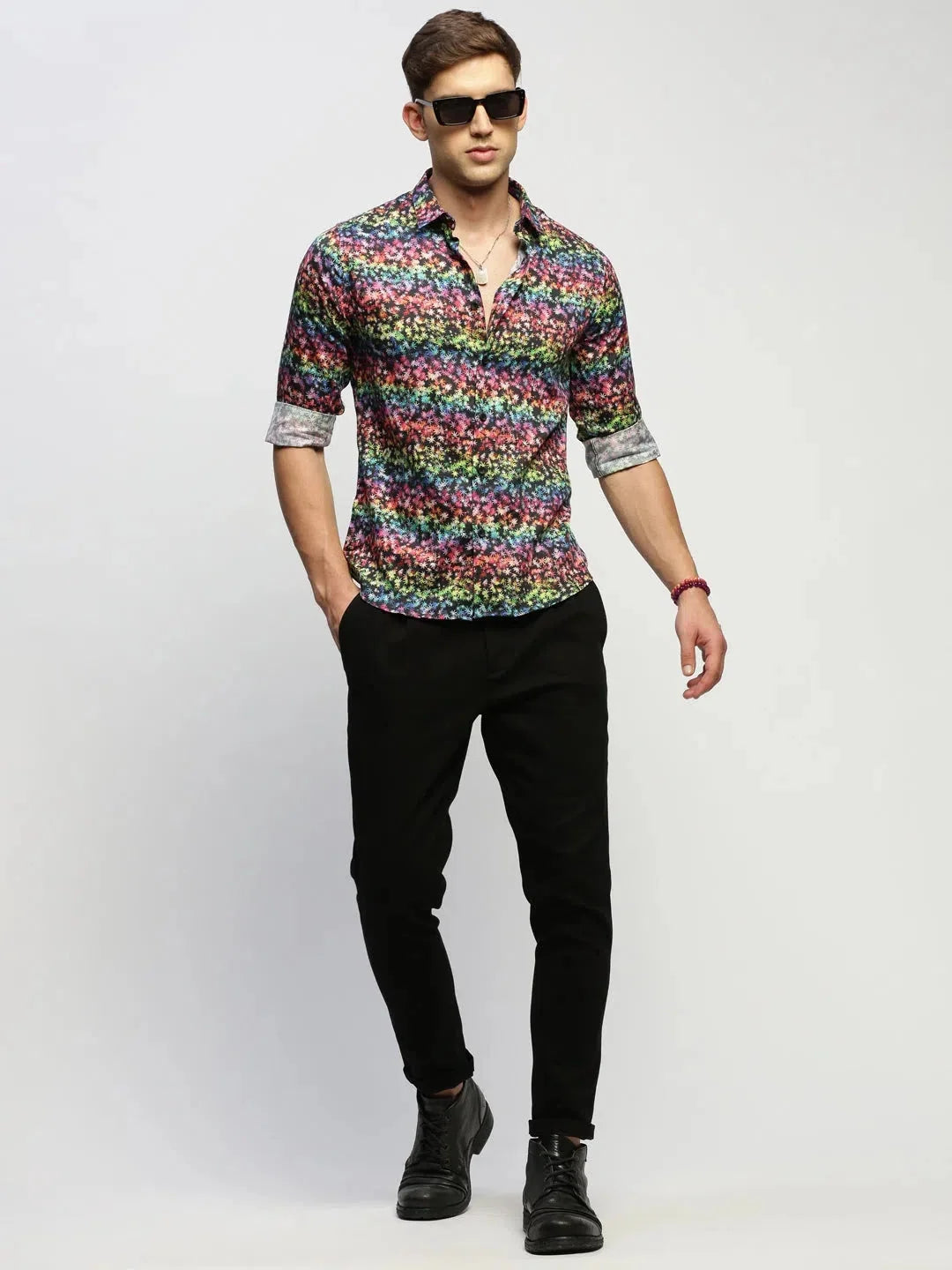 Black Floral Printed Shirt - Mens Cotton | DesiQlo