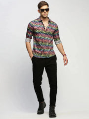 Men Black Floral Shirt-PRISM-1699-Black