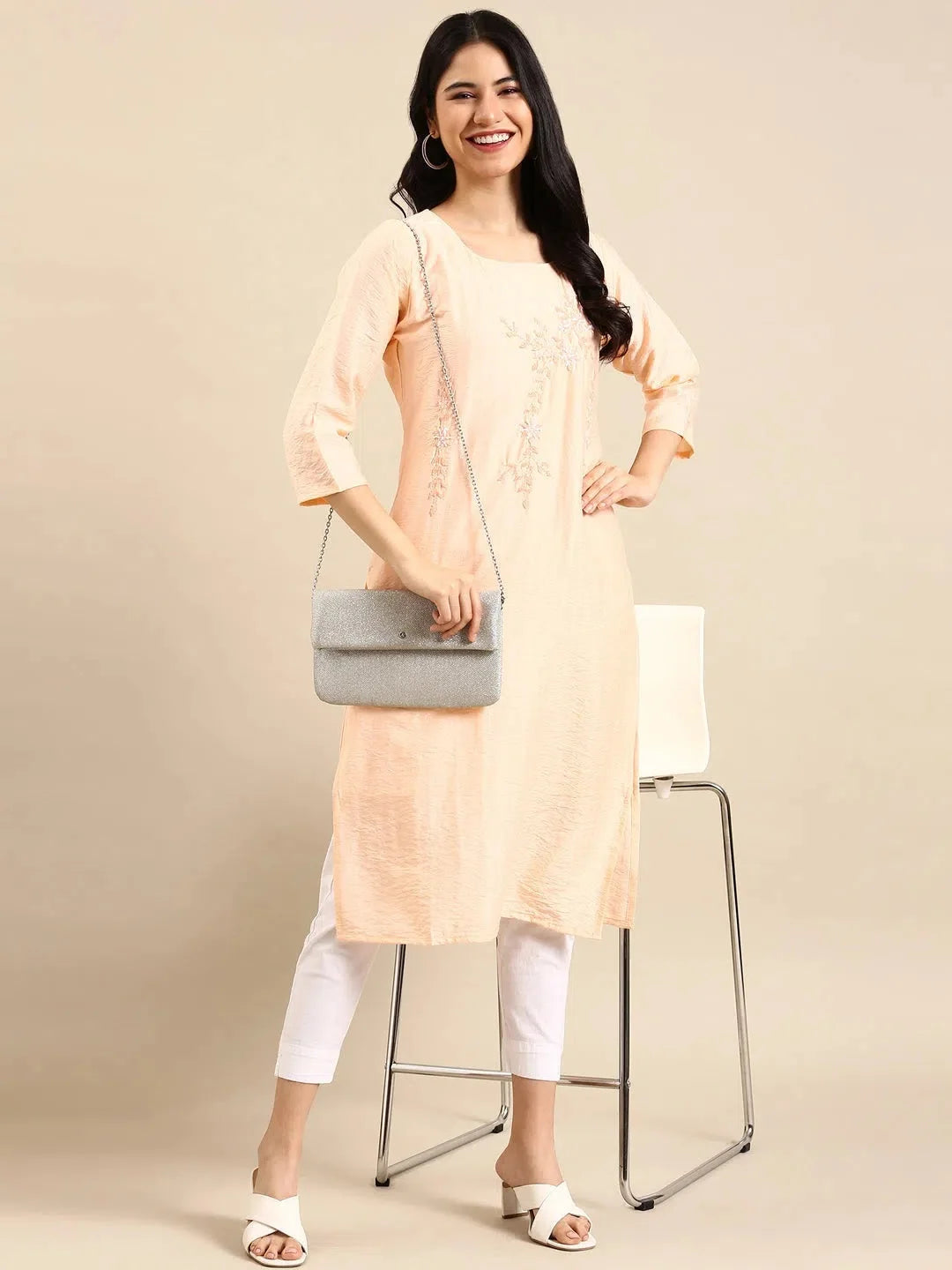 Peach Solid Cotton Kurtas for Women | Indian Kurta Ladies