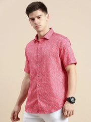 Men Red Floral Casual Shirt-DAHLIAPRINT-1728-Red