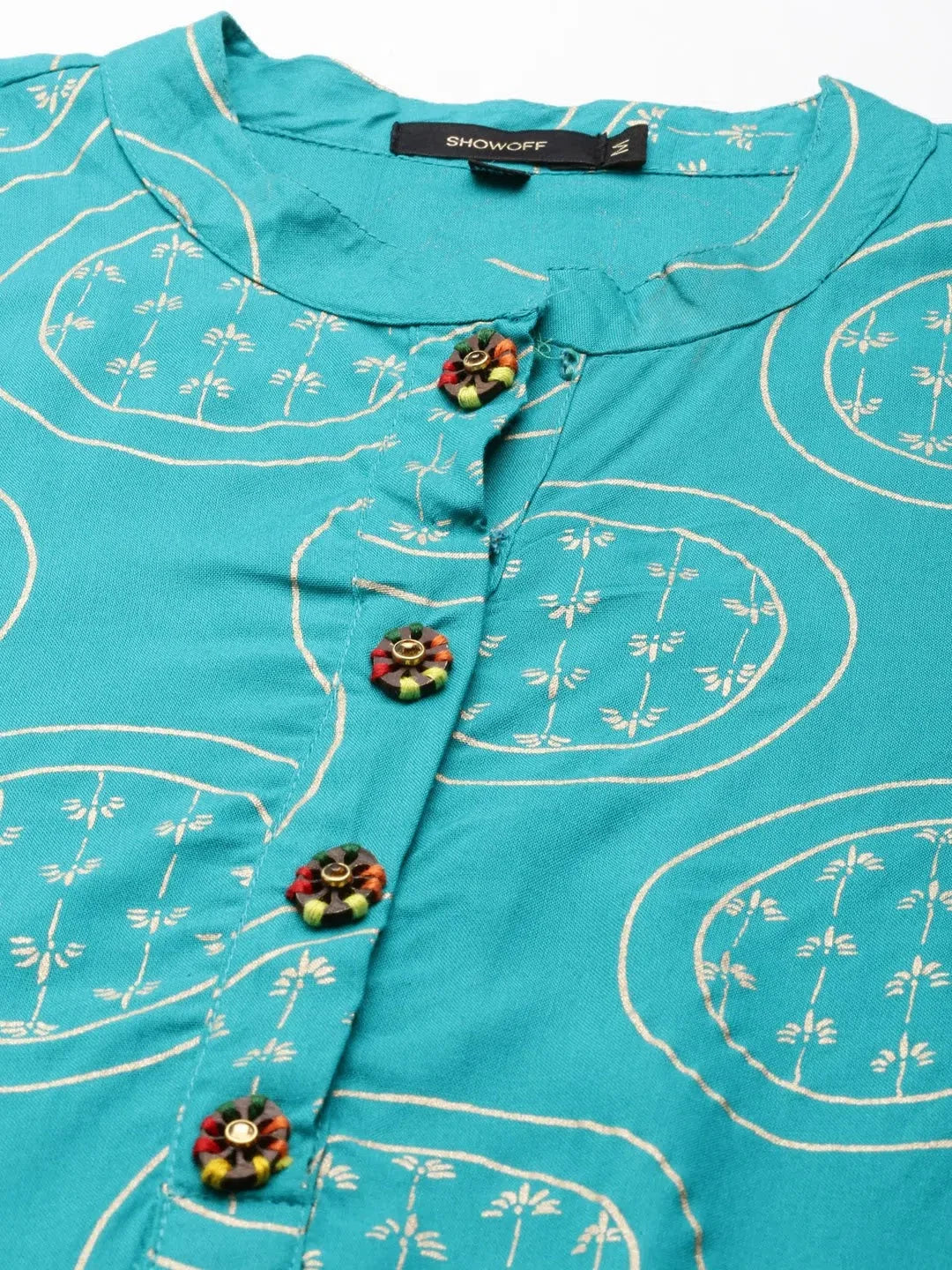 Turquoise Blue Printed Cotton Kurti | Women's Indian Kurtis