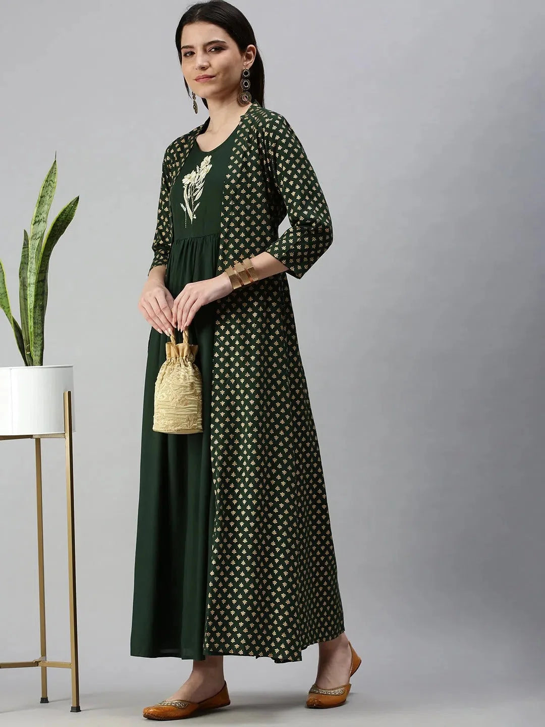 Green Printed Anarkali Kurta - Women's Cotton Anarkali Kurti
