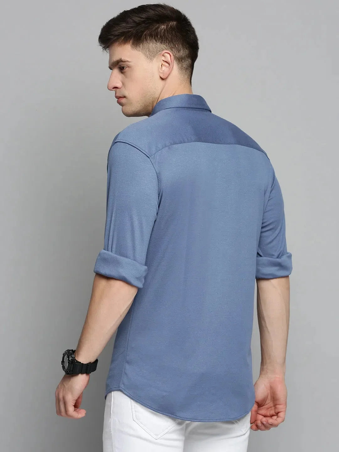 Men's Blue Solid Cotton Shirt | Modern Casual Style