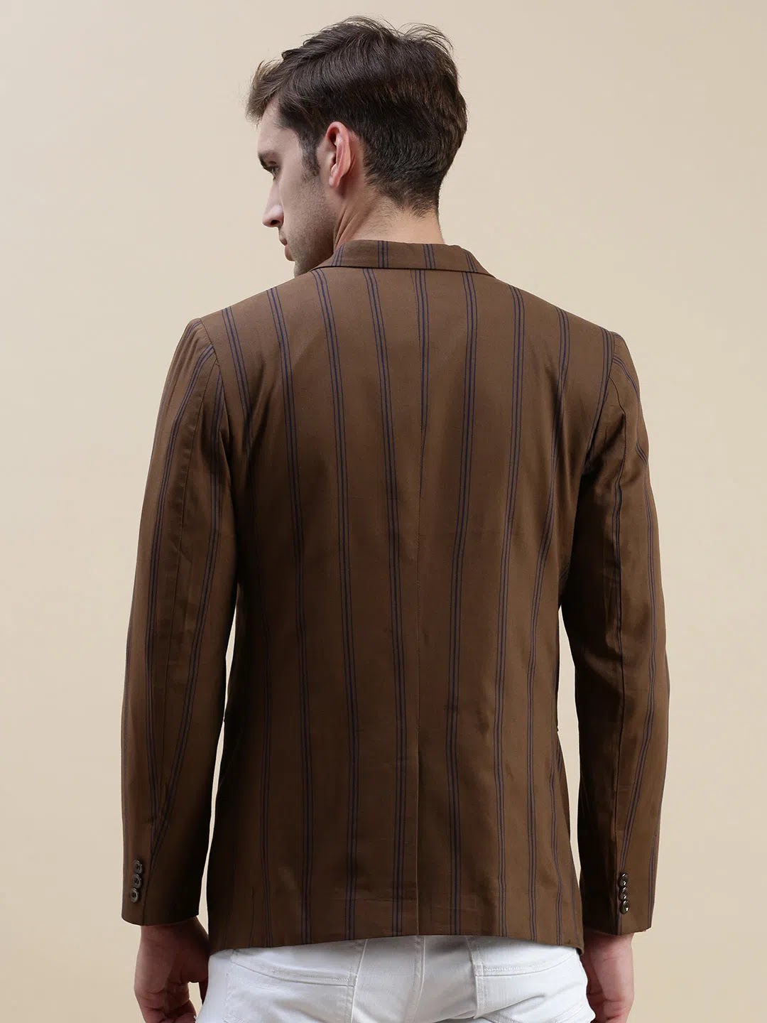 Brown Striped Casual Blazer | Men's Ethnic Wear DesiQlo