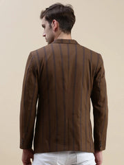 Men Brown Striped Casual Blazer-SOBLZ-022-7-Brown