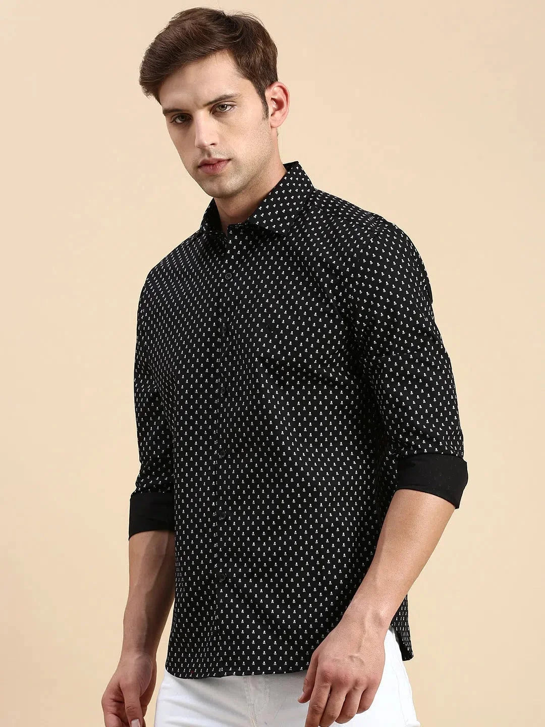 Classic Black Printed Mens Shirt | Cotton Casual Shirt - DesiQlo