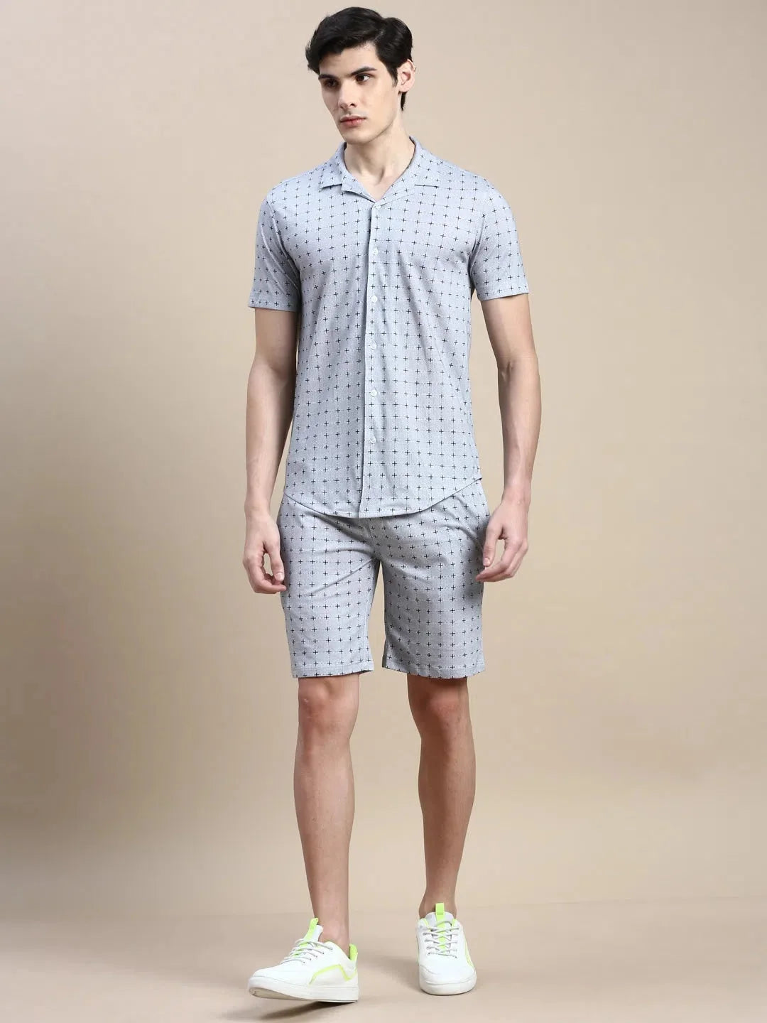 Men's Grey Printed Casual Co ord Set | Cotton Mens Two Piece Sets
