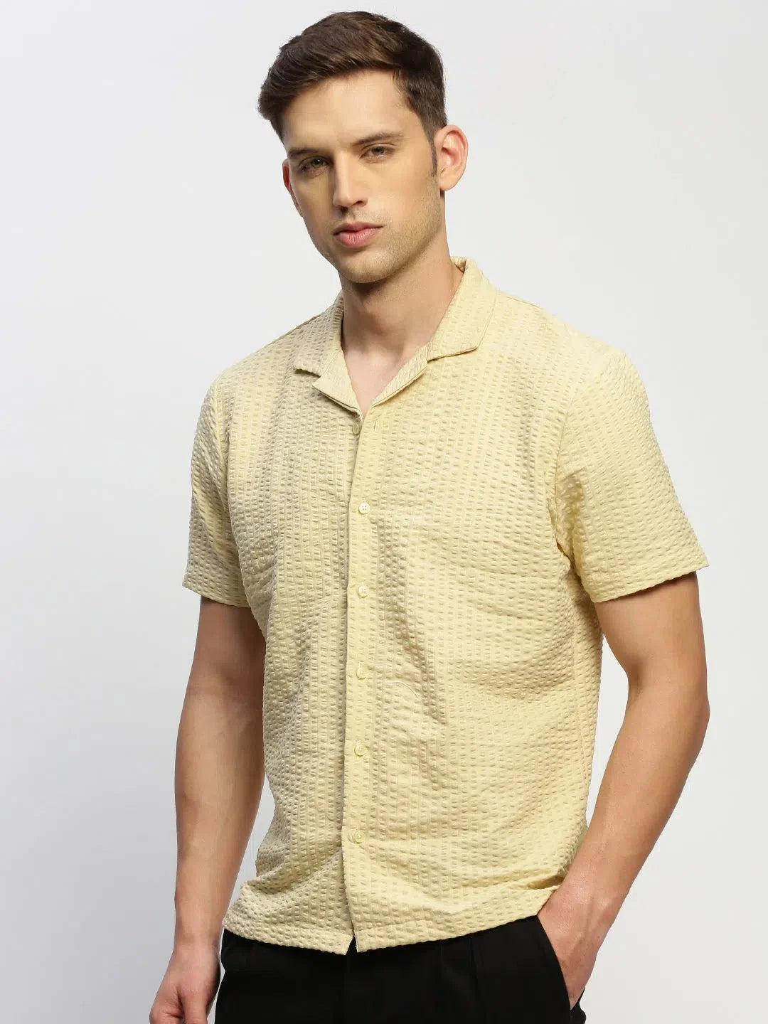 Men's Cream Solid Shirt - Essential Cotton Shirt | DesiQlo